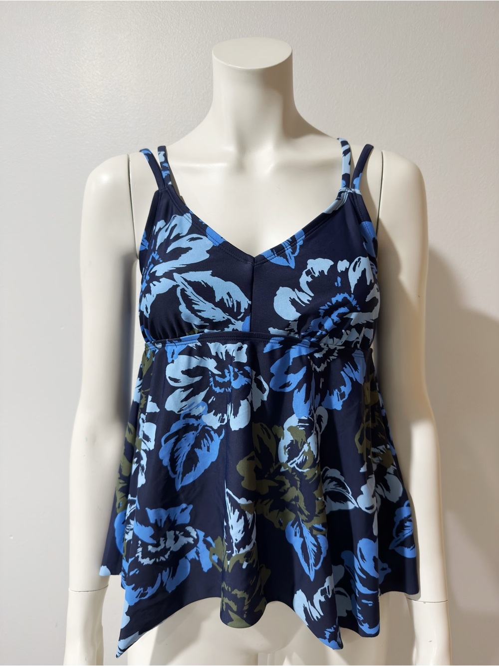 Kona Sol Women's Double Strap Tankini Top Medium Floral Navy Blue